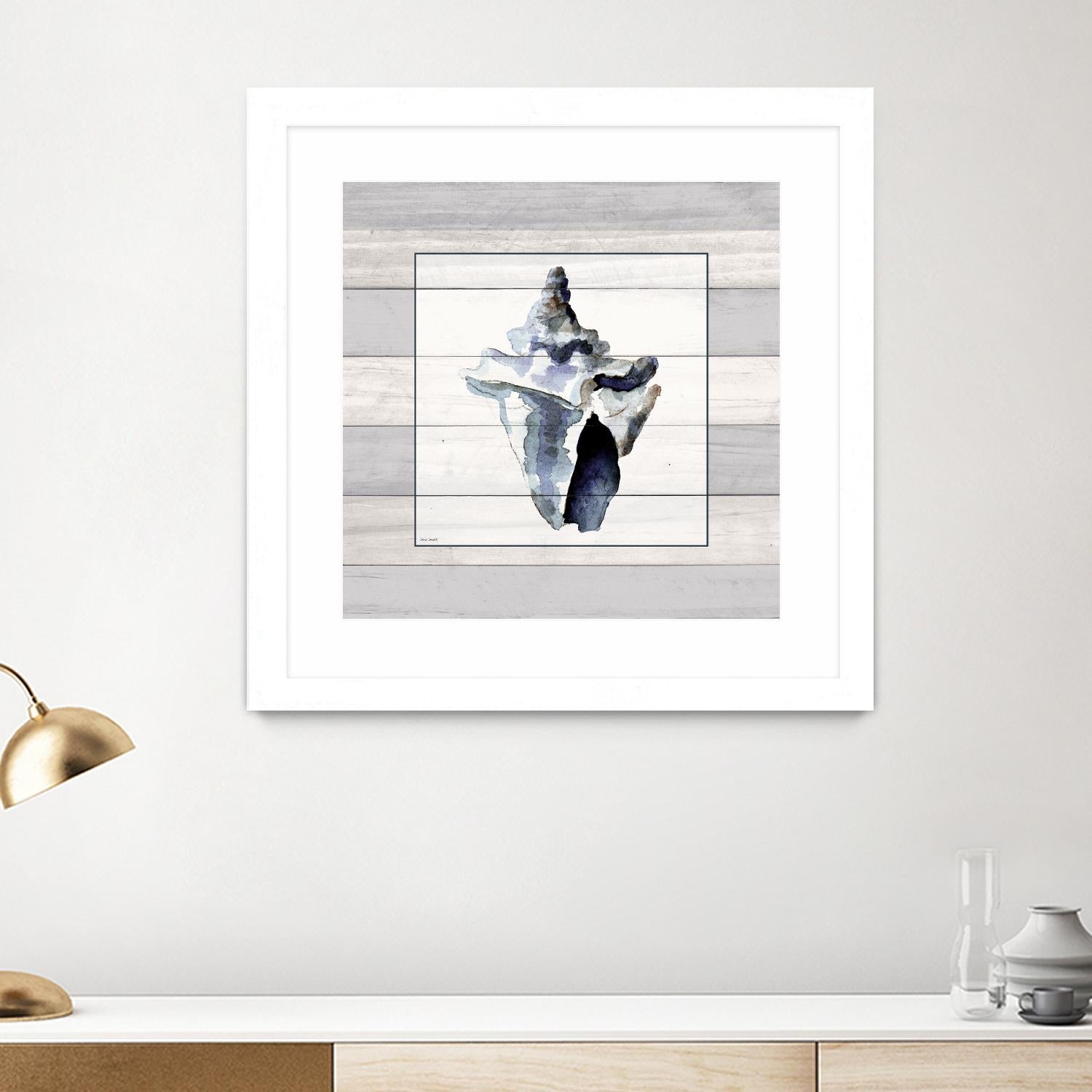 Muted Blue Sea Conch On Wood by Lanie Loreth on GIANT ART - coastal 