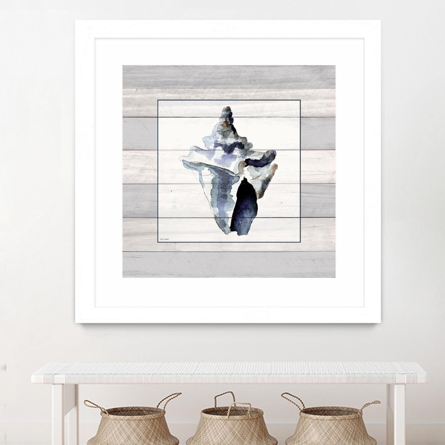 Muted Blue Sea Conch On Wood by Lanie Loreth on GIANT ART - coastal 