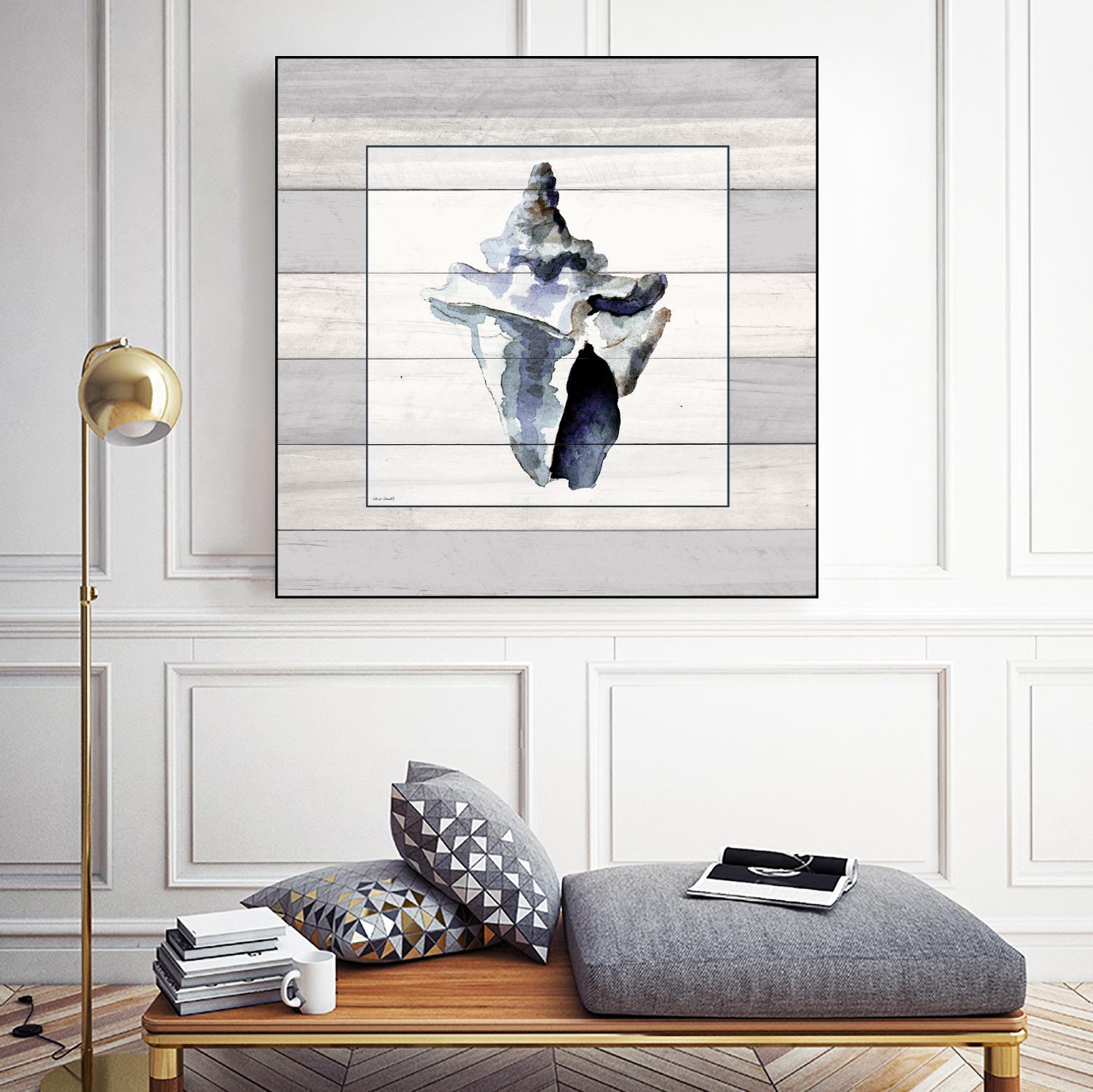 Muted Blue Sea Conch On Wood by Lanie Loreth on GIANT ART - coastal 