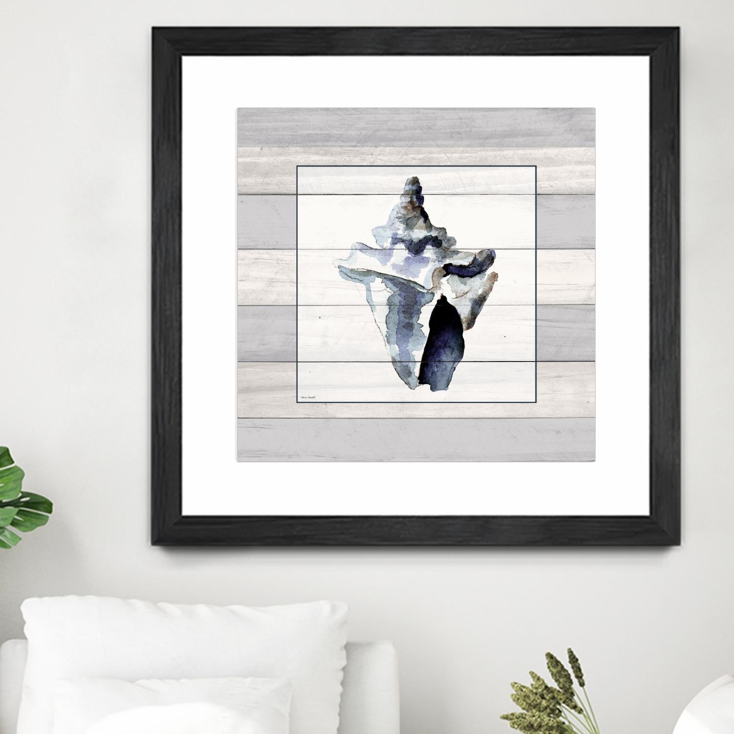 Muted Blue Sea Conch On Wood by Lanie Loreth on GIANT ART - coastal 
