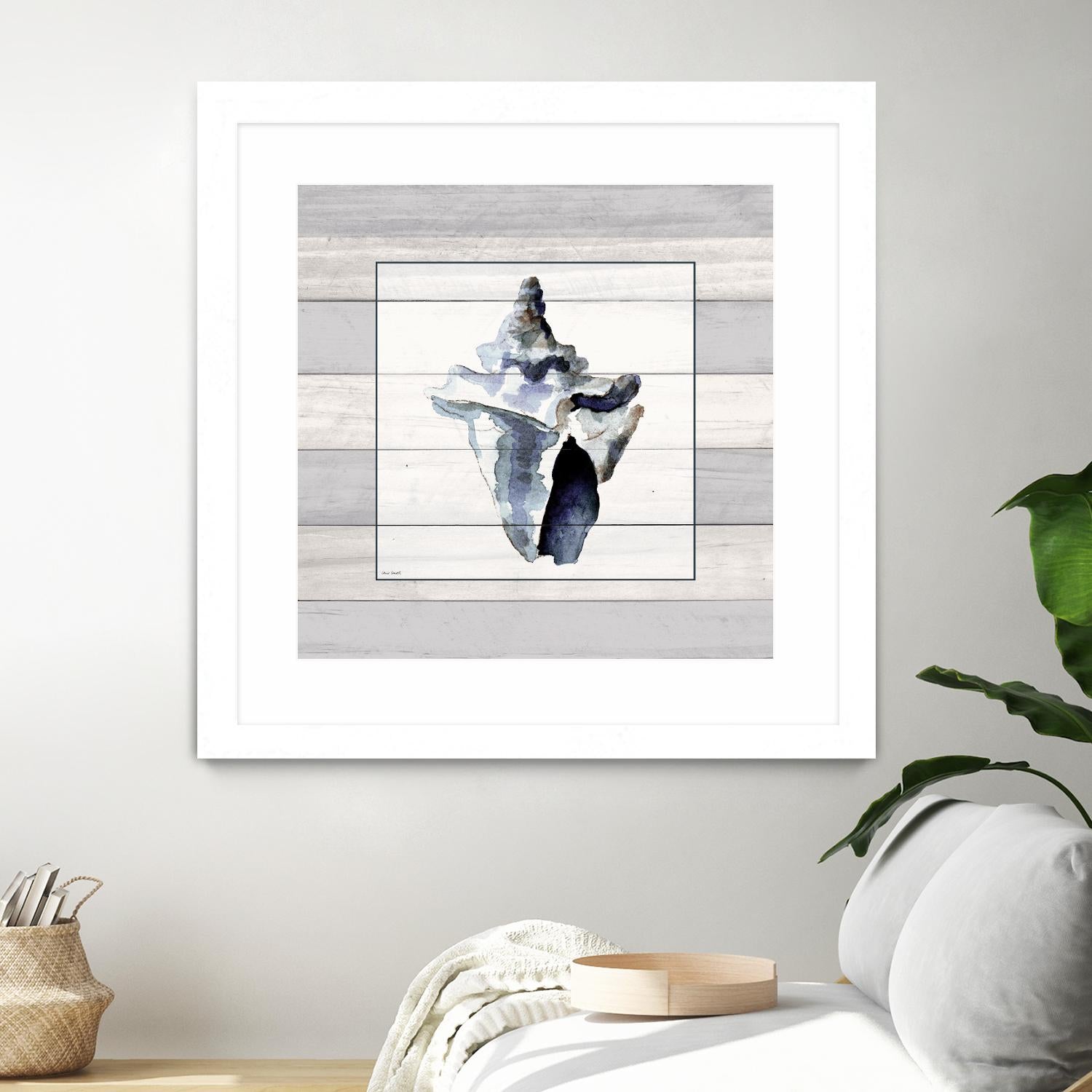 Muted Blue Sea Conch On Wood by Lanie Loreth on GIANT ART - coastal 