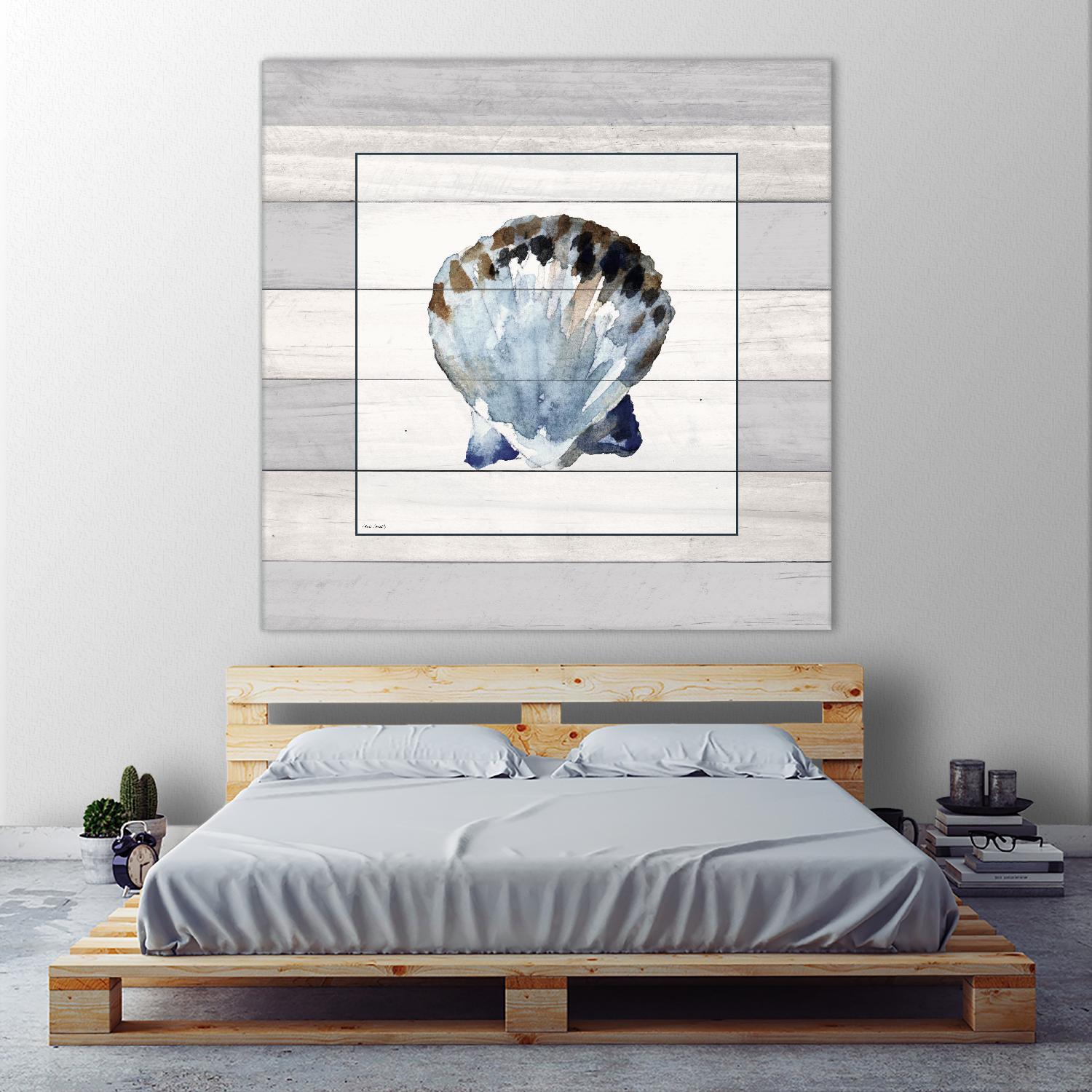 Muted Blue Sea Shell on Wood by Lanie Loreth on GIANT ART - coastal 