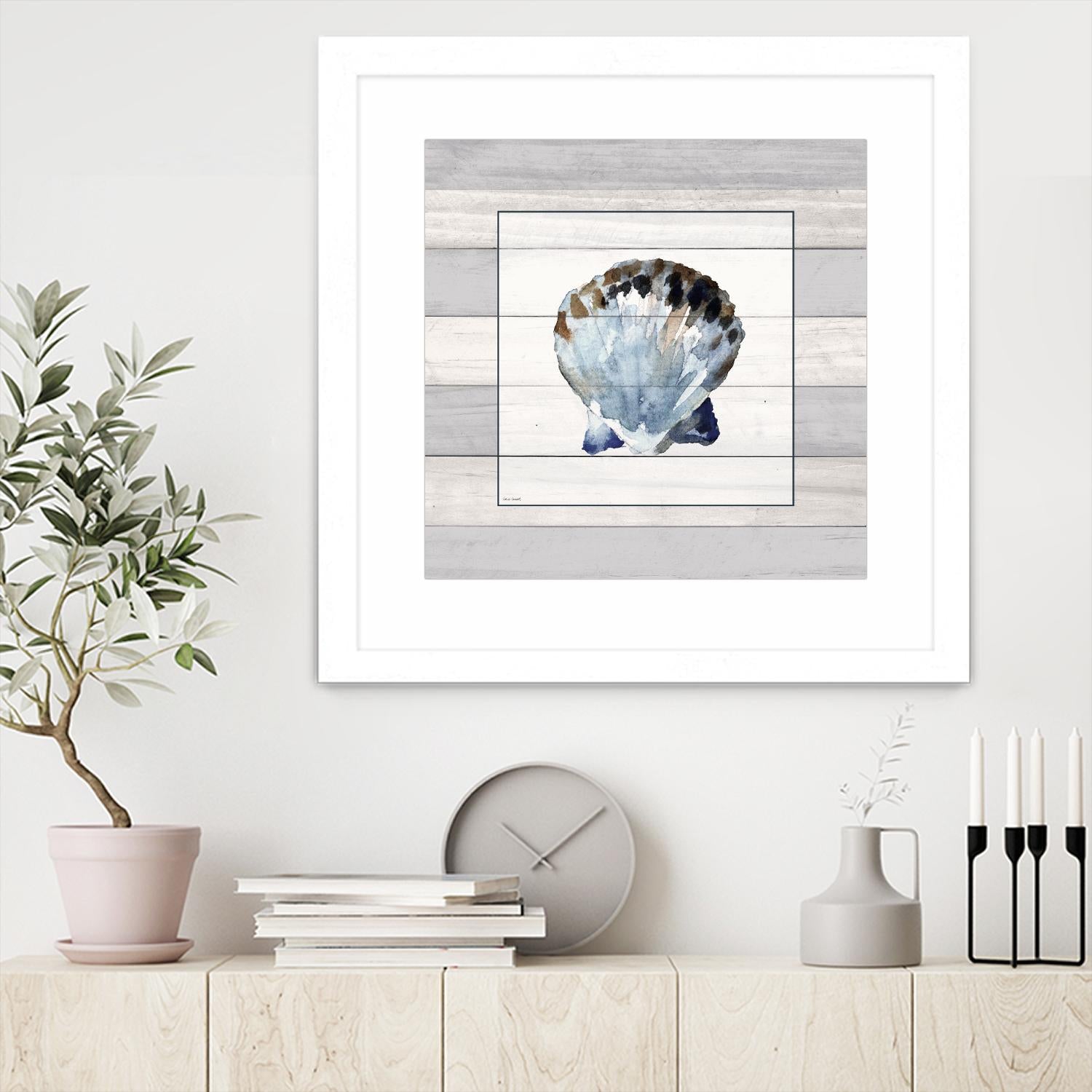 Muted Blue Sea Shell on Wood by Lanie Loreth on GIANT ART - coastal 