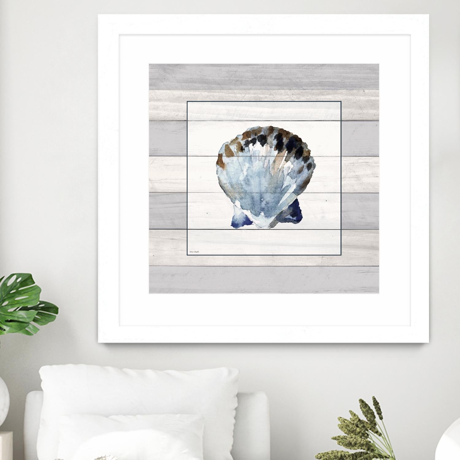 Muted Blue Sea Shell on Wood by Lanie Loreth on GIANT ART - coastal 