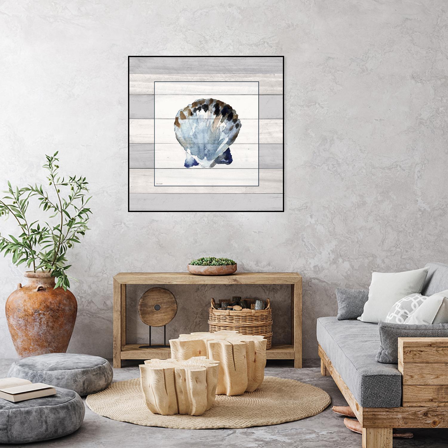 Muted Blue Sea Shell on Wood by Lanie Loreth on GIANT ART - coastal 