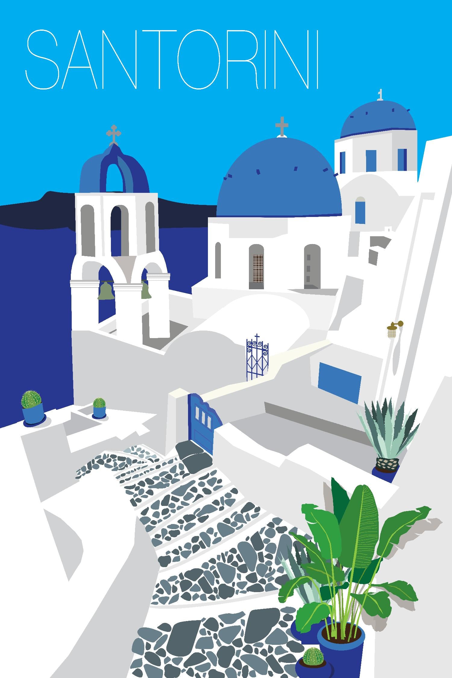 Santorini Against Blue Sky by Jen Bucheli on GIANT ART - architecture travel