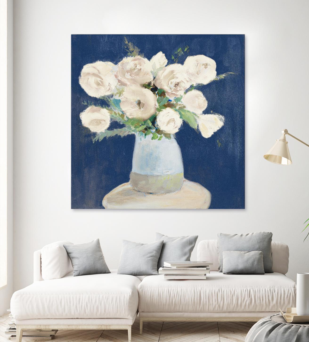Peonies on Navy by Lanie Loreth on GIANT ART - floral 