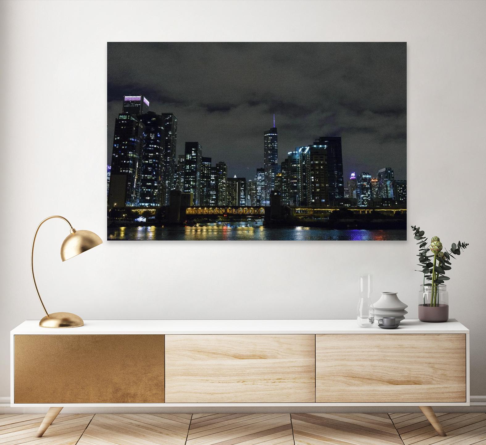 Nightscape by Nancy Crowell on GIANT ART - yellow city scene