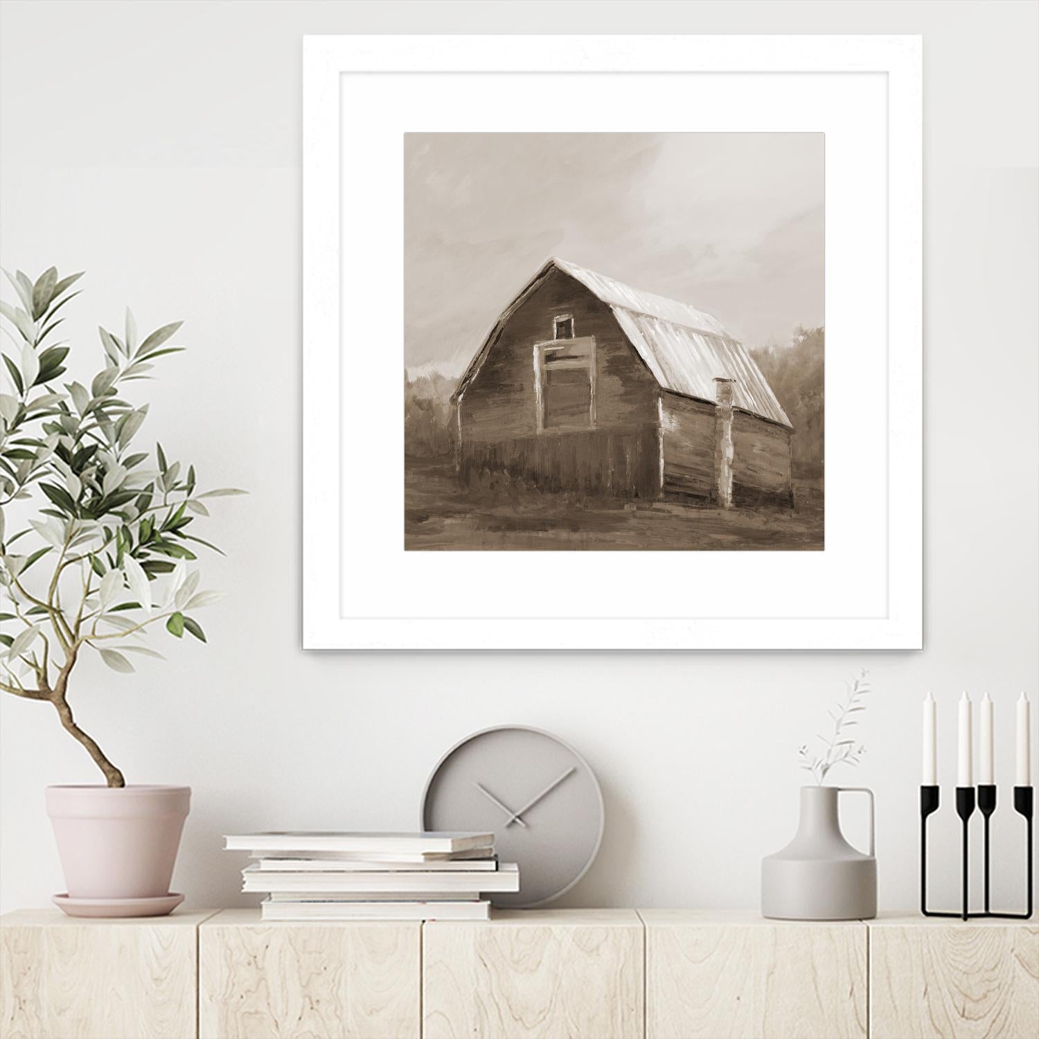 Red Barn by Liz Jardine on GIANT ART - blues, browns scenic