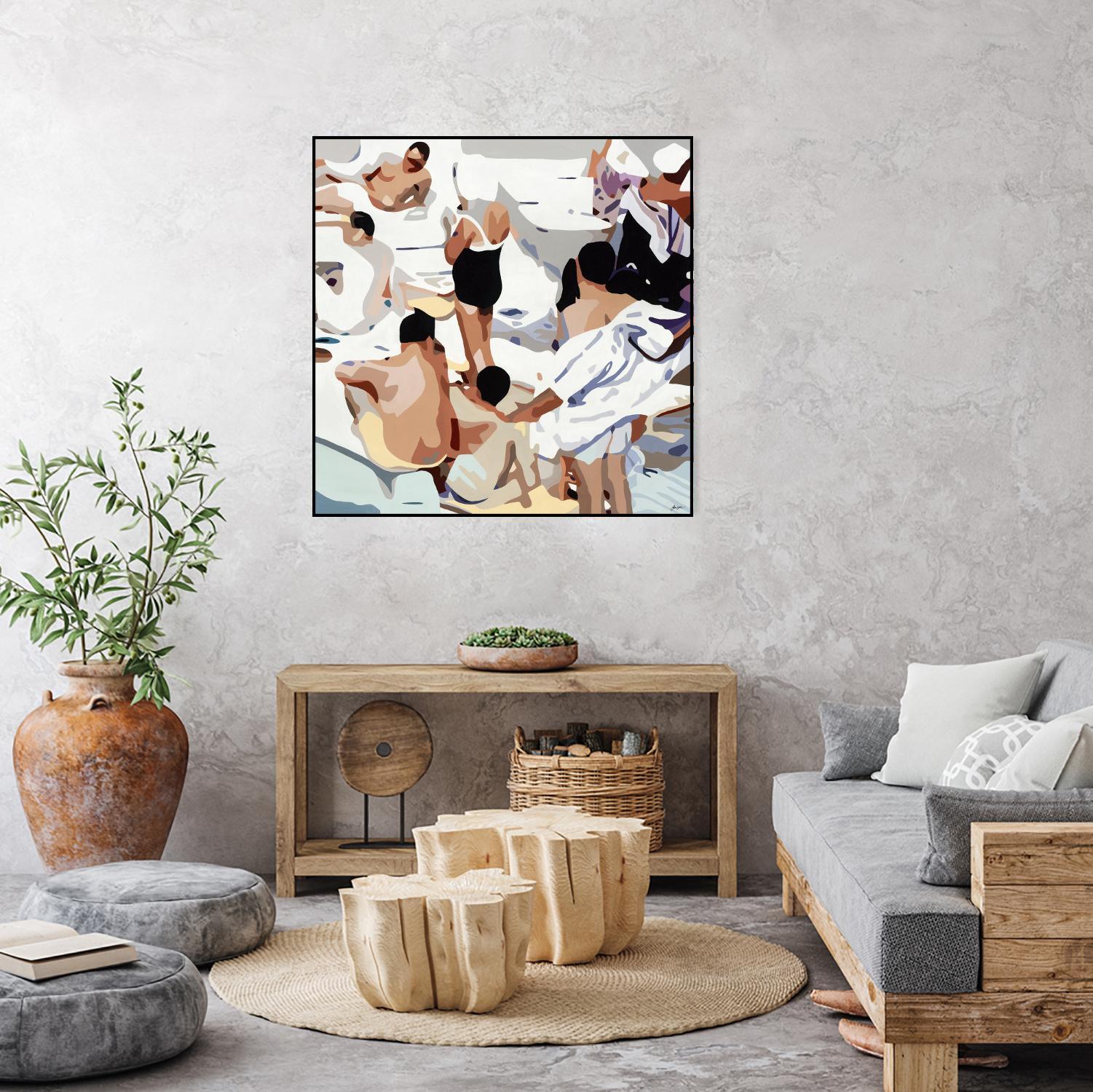 Tammy & Greg's Pool Party by Beth Ann Lawson on GIANT ART - beige figurative gray