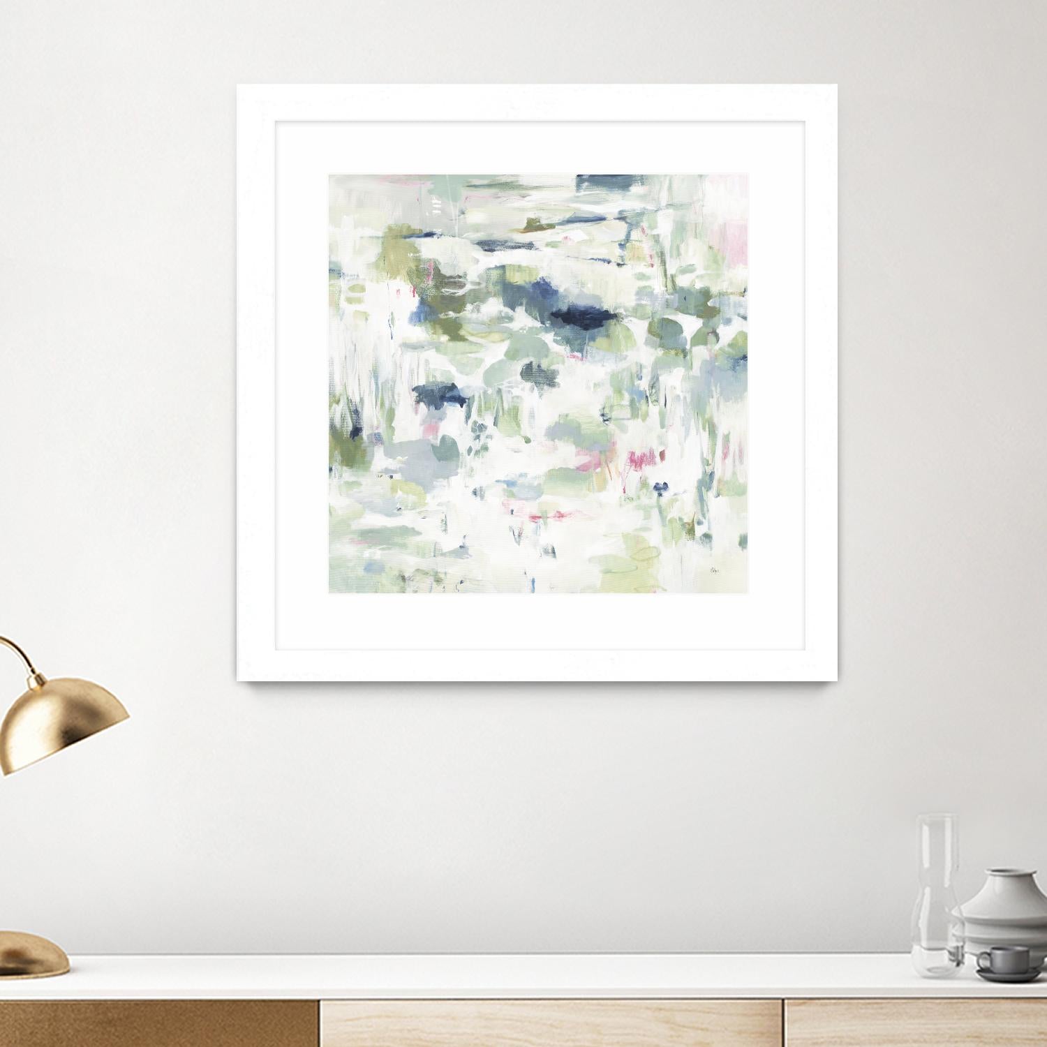 Abstract Reflections by Lisa Ridgers on GIANT ART - whites & creams, greens abstract