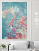Embellished Teal Rose Garden I by Jennifer Goldberger on GIANT ART - blue abstract