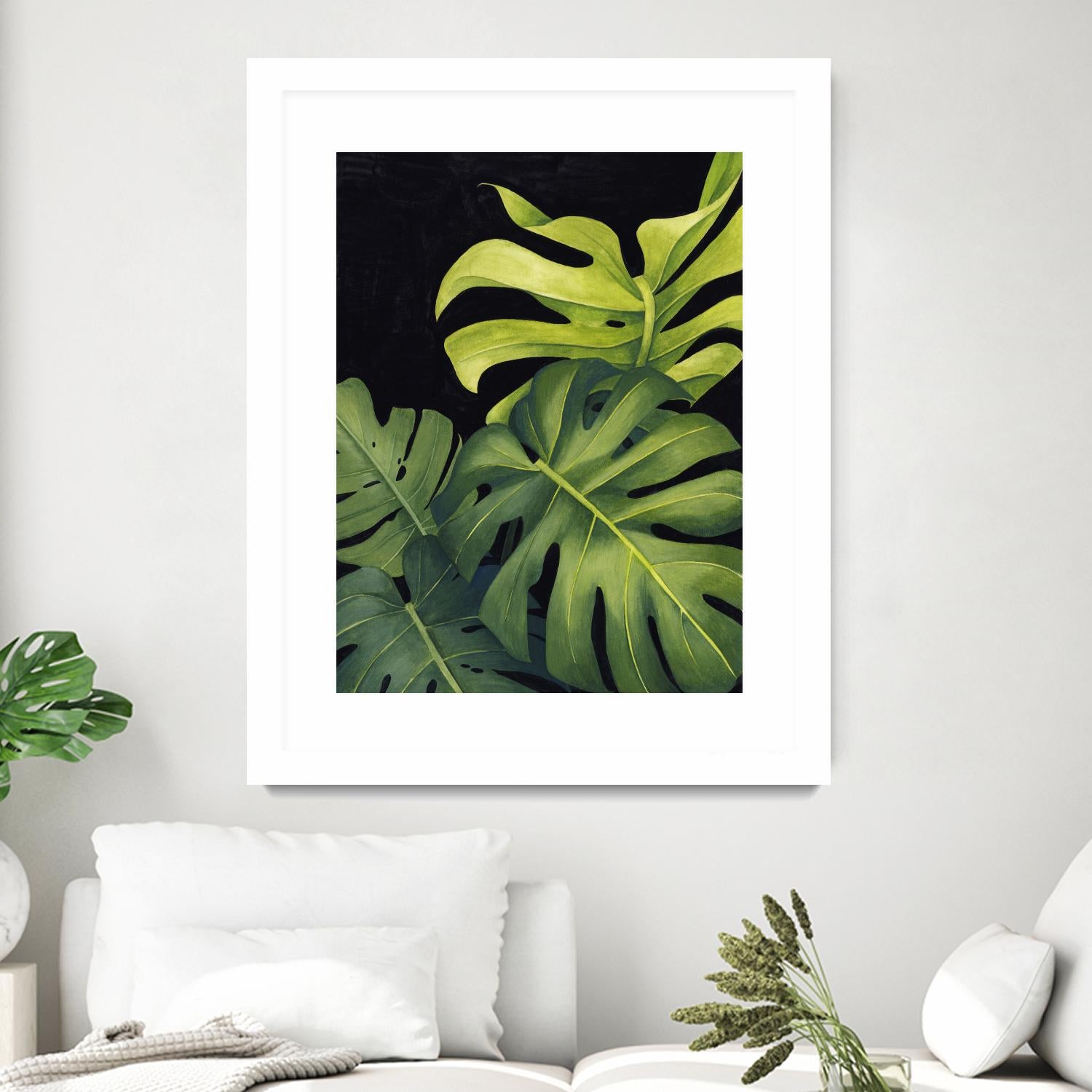 Night Monsteras I by Grace Popp on GIANT ART - green  coastal & tropical abstract 