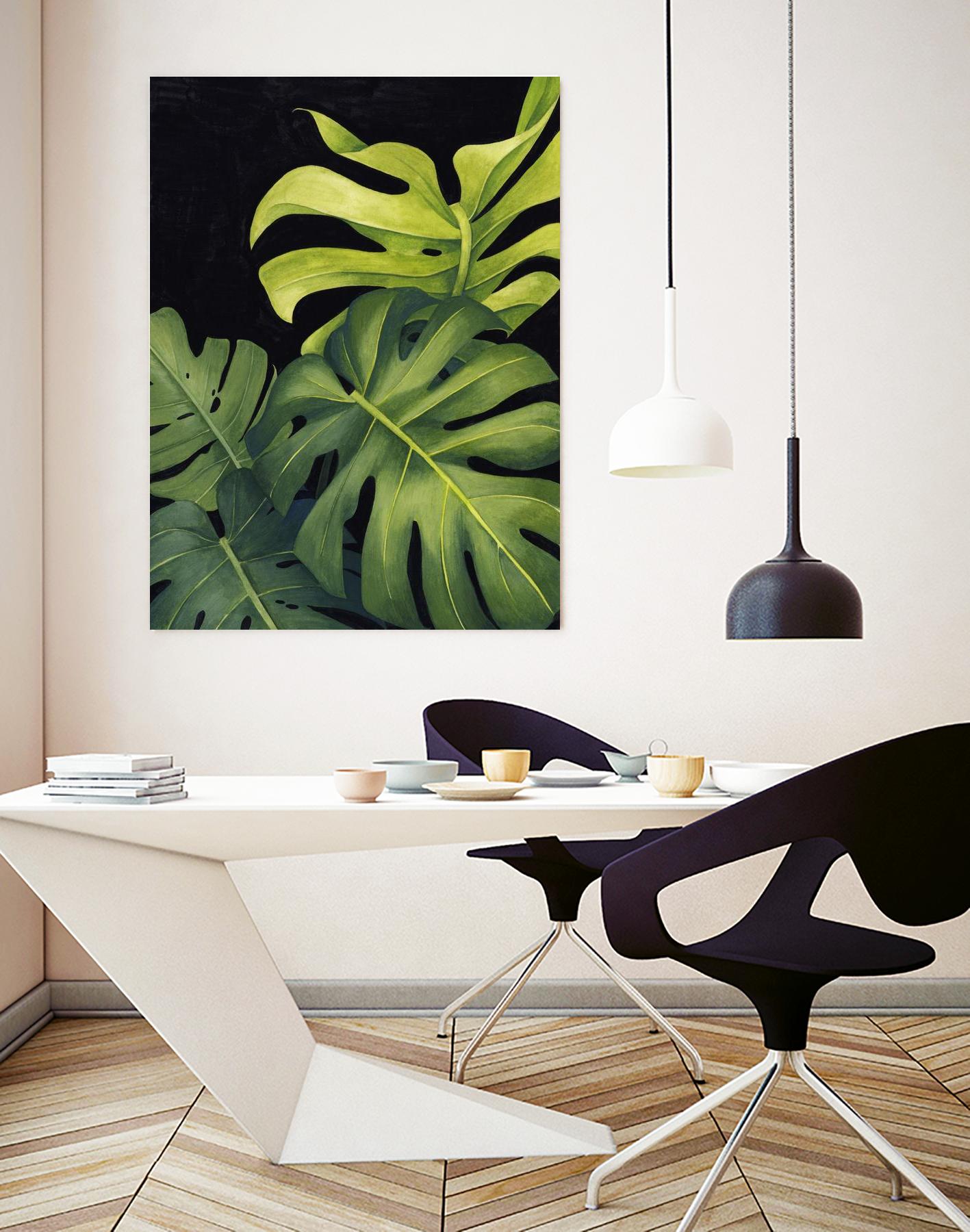 Night Monsteras I by Grace Popp on GIANT ART - green  coastal & tropical abstract 