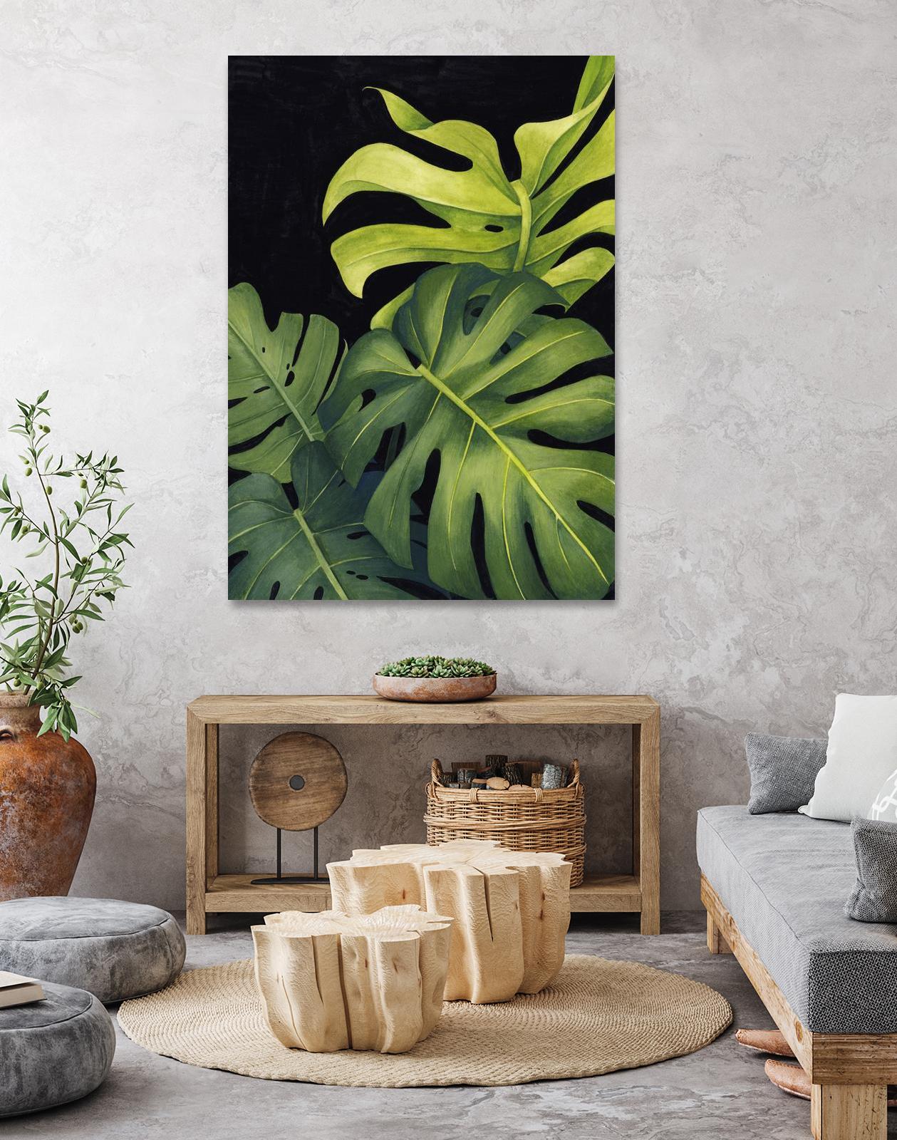 Night Monsteras I by Grace Popp on GIANT ART - green  coastal & tropical abstract 