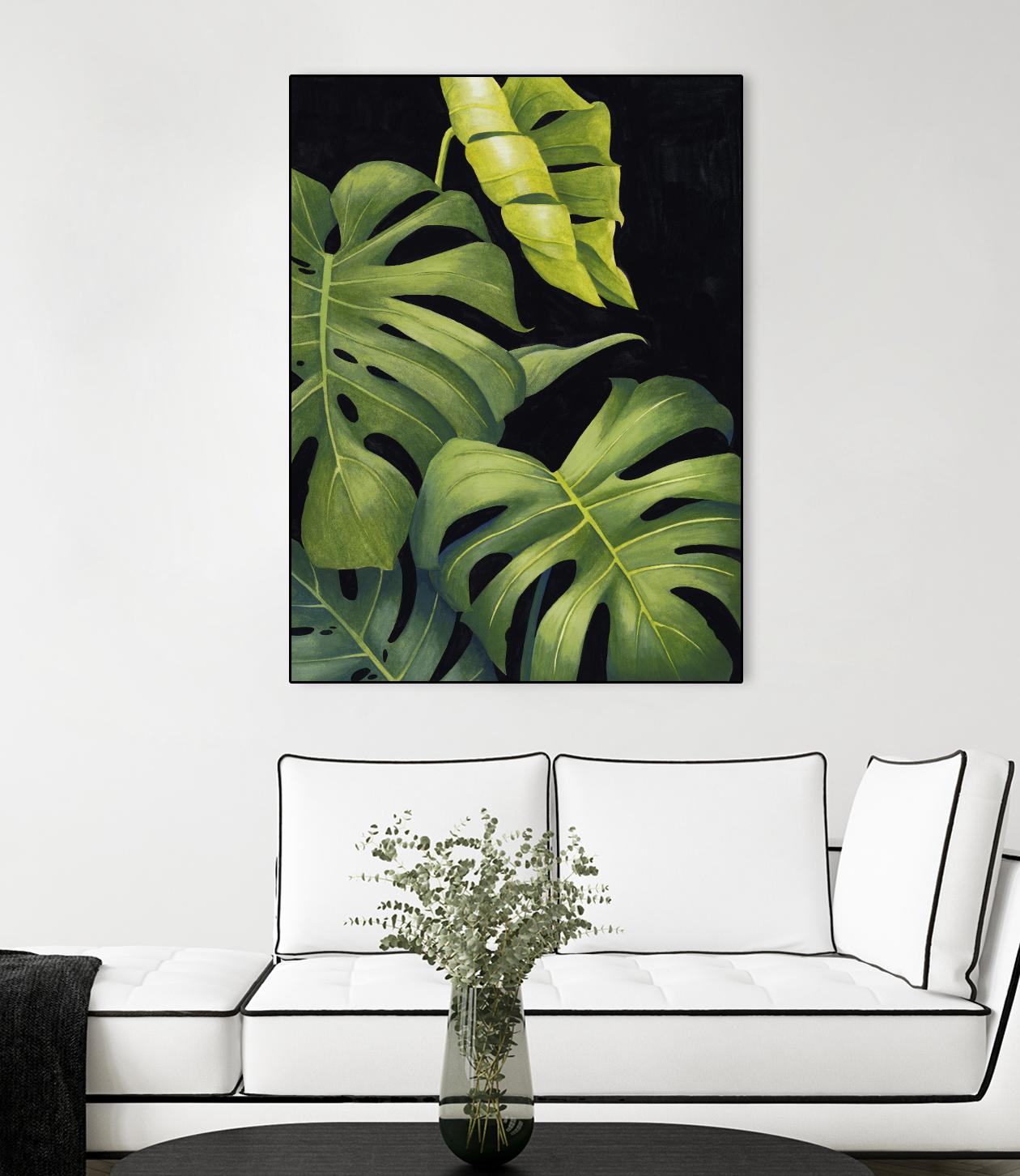 Night Monsteras II by Grace Popp on GIANT ART - green coastal & tropical abstract 