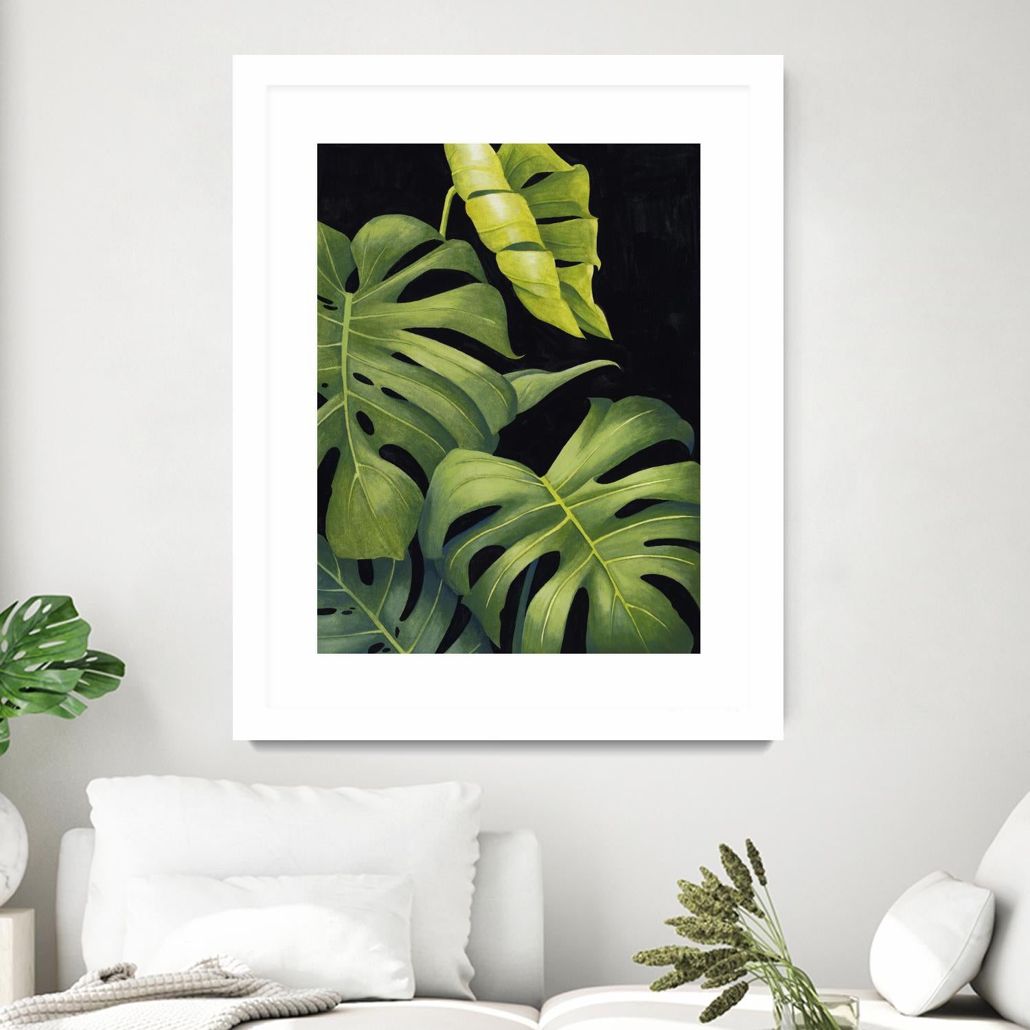 Night Monsteras II by Grace Popp on GIANT ART - green coastal & tropical abstract 