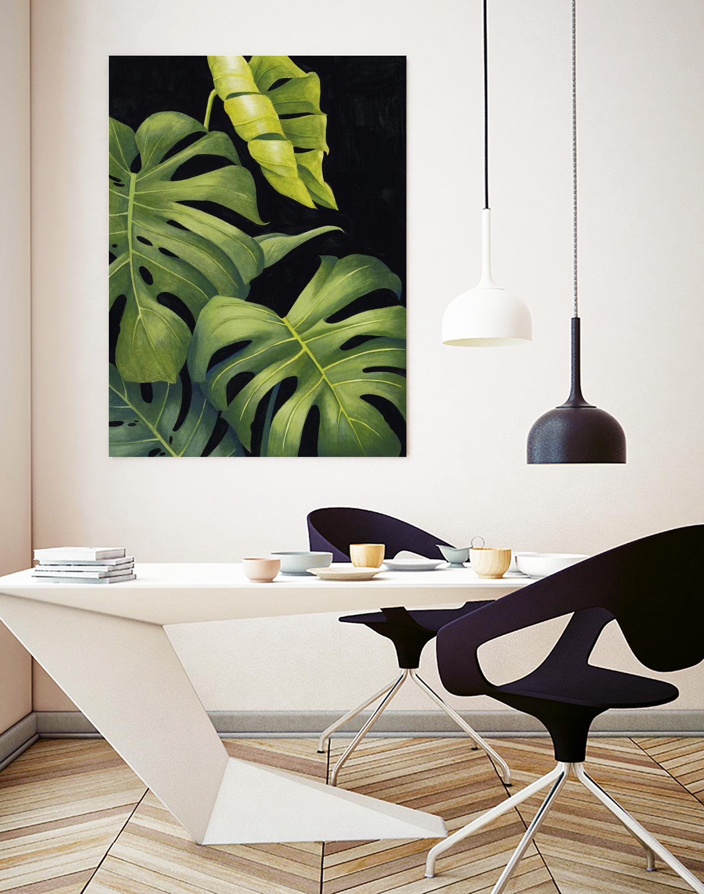 Night Monsteras II by Grace Popp on GIANT ART - green coastal & tropical abstract 