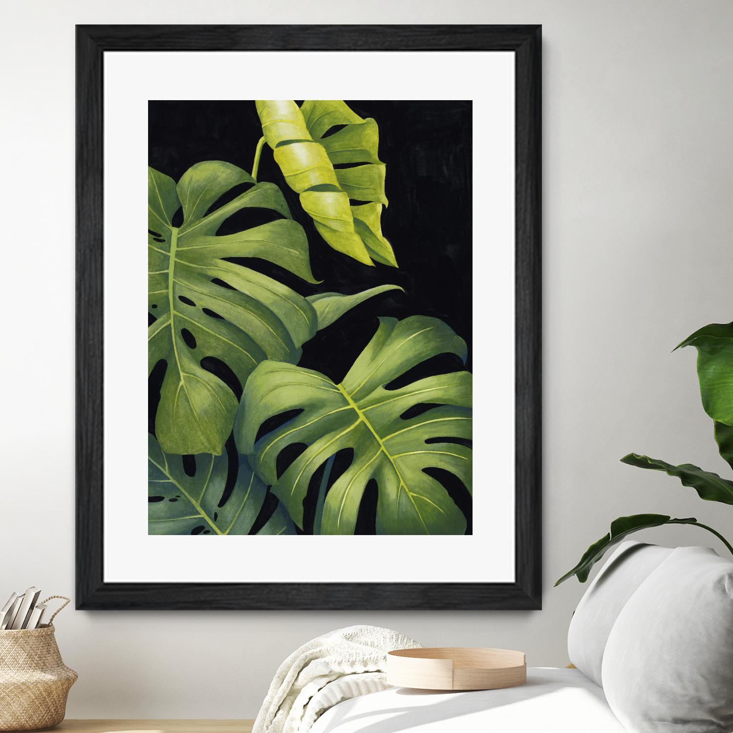 Night Monsteras II by Grace Popp on GIANT ART - green coastal & tropical abstract 