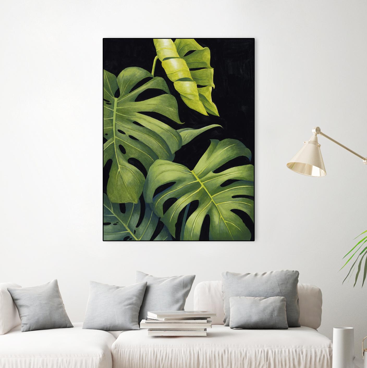 Night Monsteras II by Grace Popp on GIANT ART - green coastal & tropical abstract 
