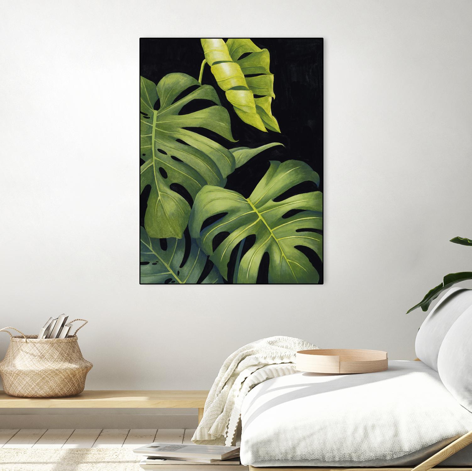 Night Monsteras II by Grace Popp on GIANT ART - green coastal & tropical abstract 