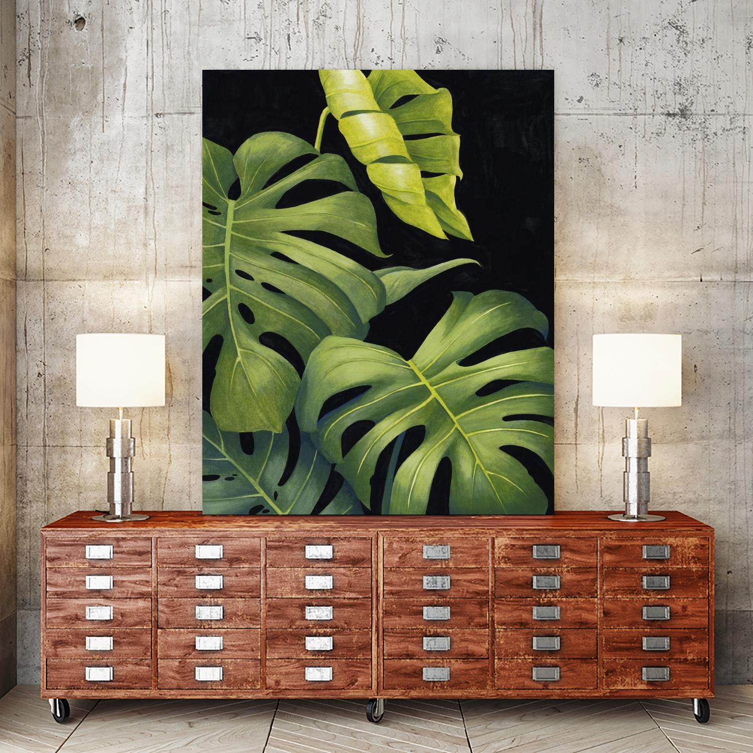 Night Monsteras II by Grace Popp on GIANT ART - green coastal & tropical abstract 
