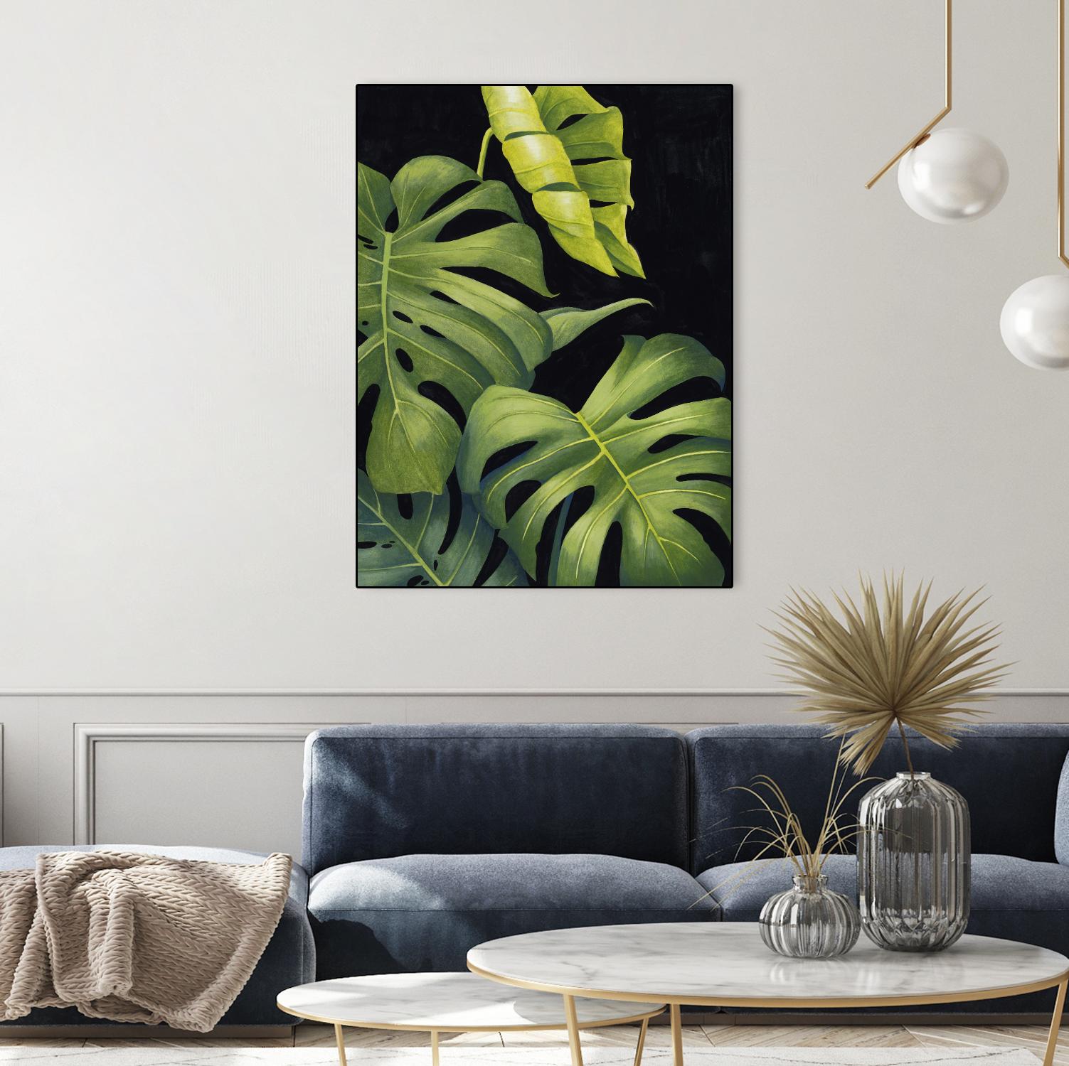 Night Monsteras II by Grace Popp on GIANT ART - green coastal & tropical abstract 