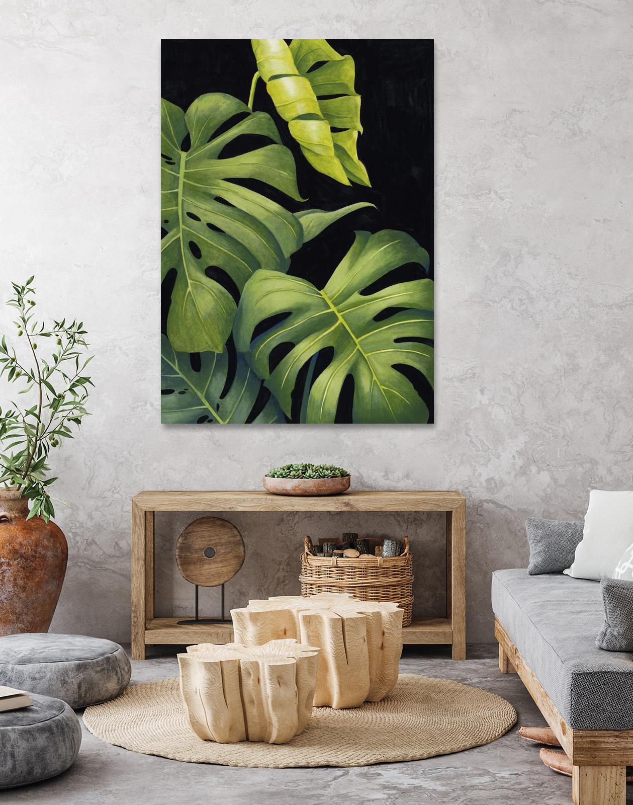 Night Monsteras II by Grace Popp on GIANT ART - green coastal & tropical abstract 
