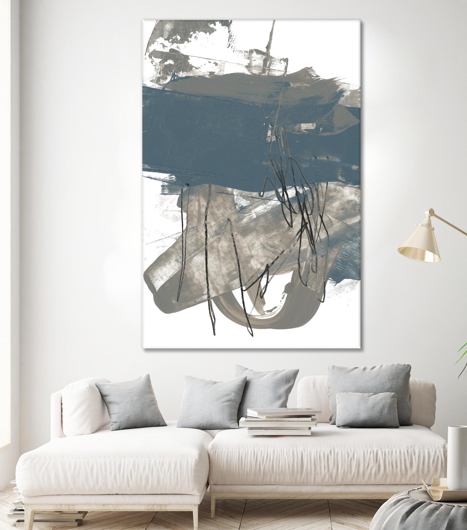 Blue & Grey Swipe I by Jennifer Goldberger on GIANT ART - beige abstract abstract