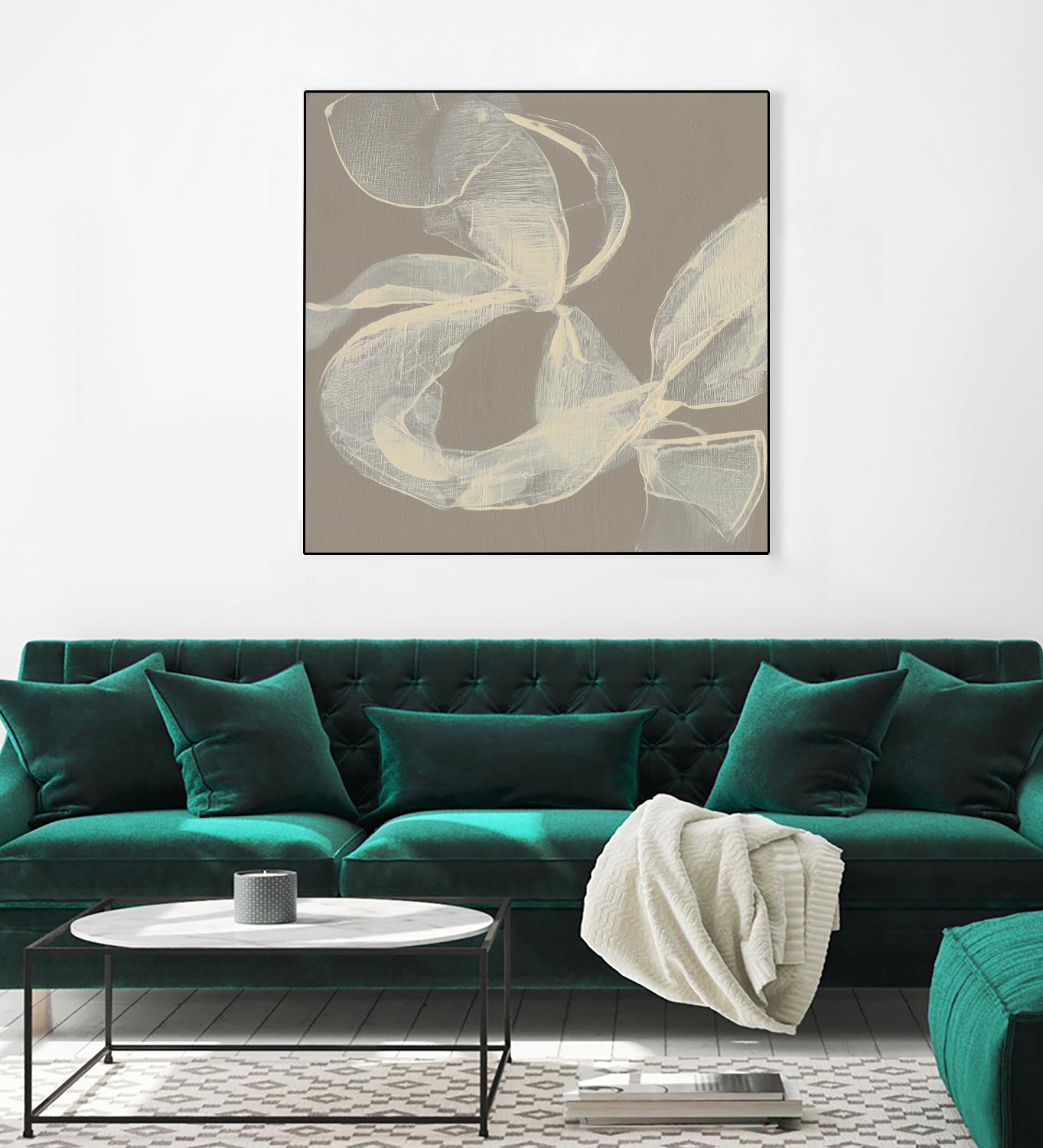 White Ribbon on Beige II by Jennifer Goldberger on GIANT ART - beige abstract