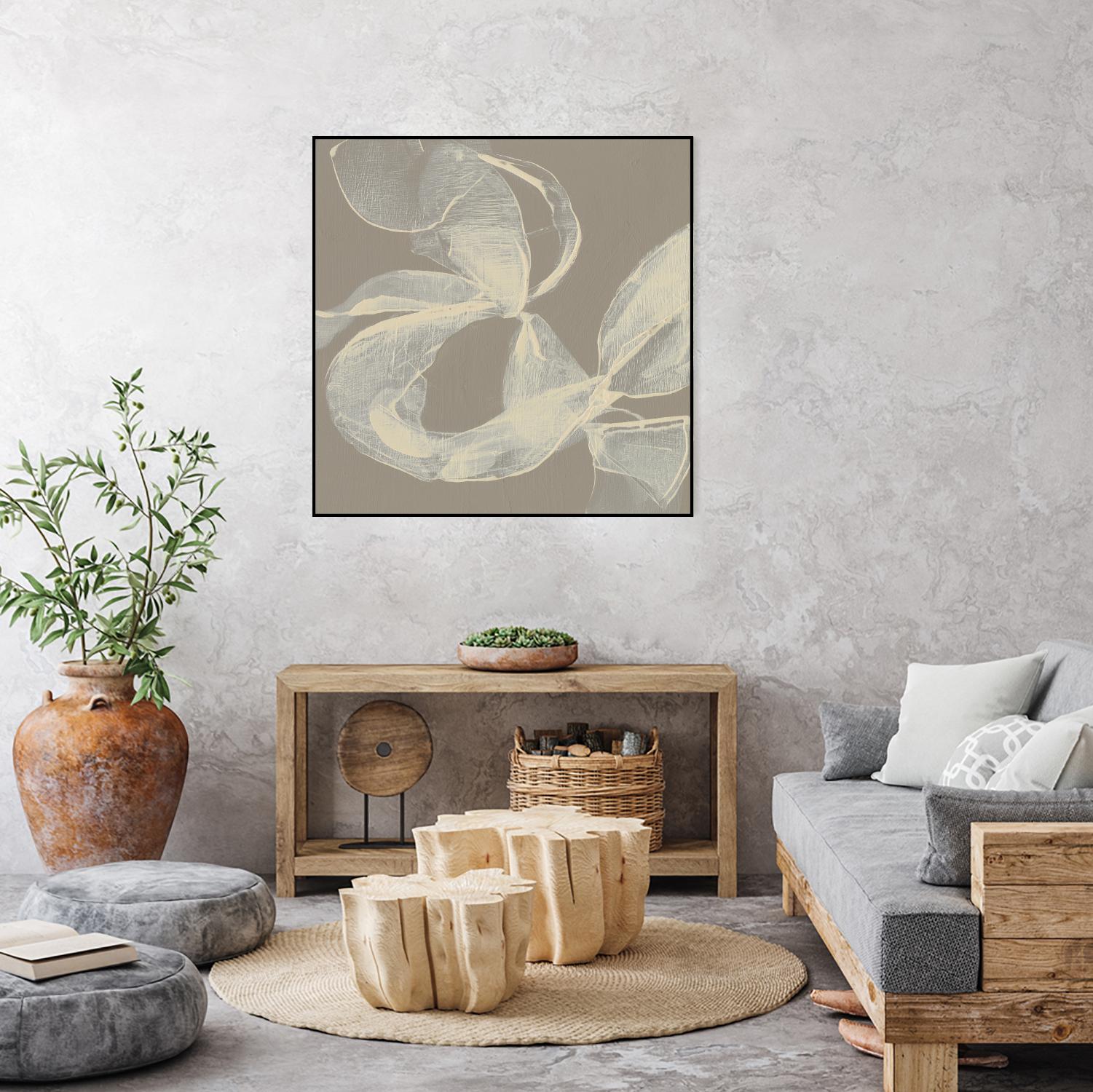 White Ribbon on Beige II by Jennifer Goldberger on GIANT ART - beige abstract