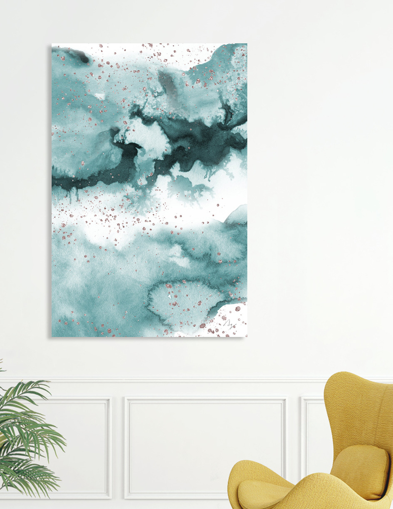 «Watercolor meets Glitter - Turquoise Rose Gold - No 6» Canvas Print by ...