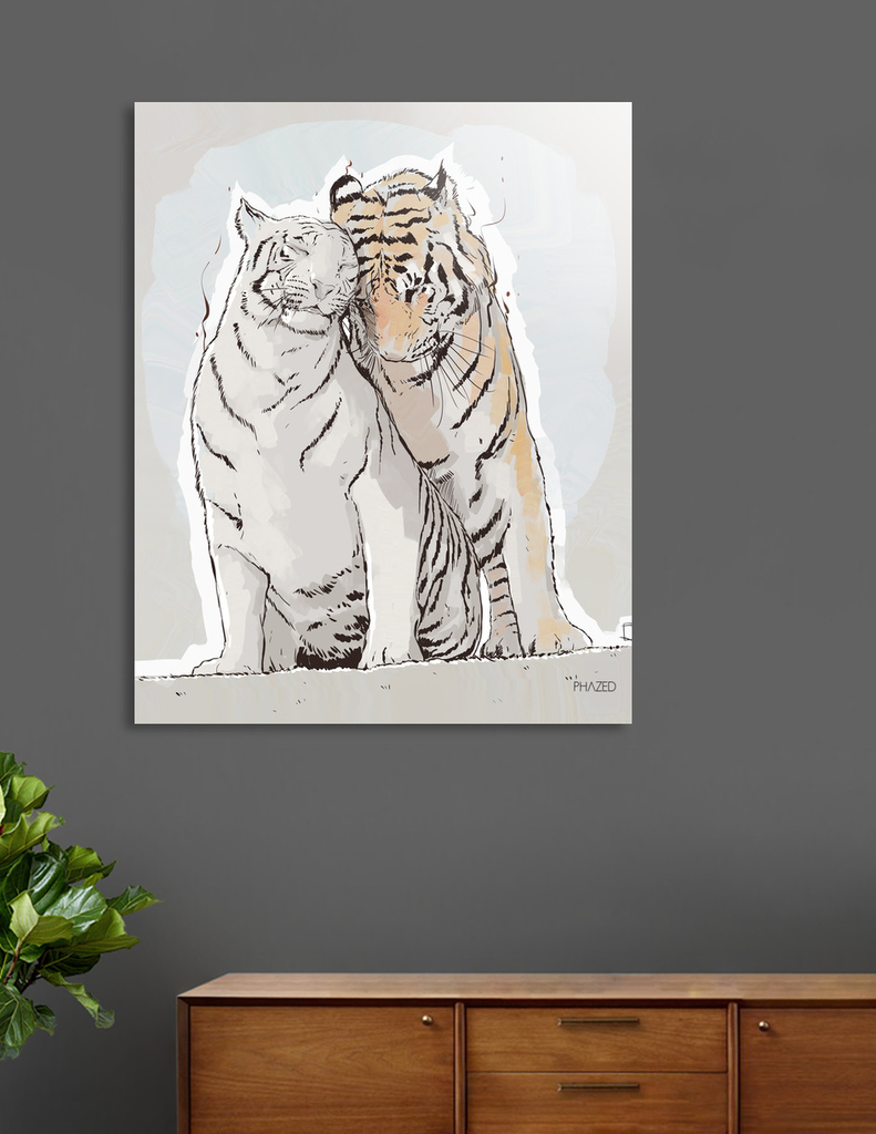 «Tigers in Love» Aluminum Print by Phazed | Curioos