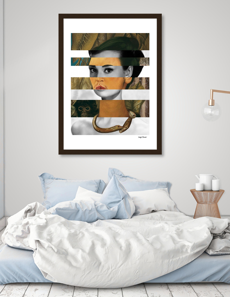 «Frida's Self Portrait with Monkey & Audrey Hepburn» Art Print by Luigi ...