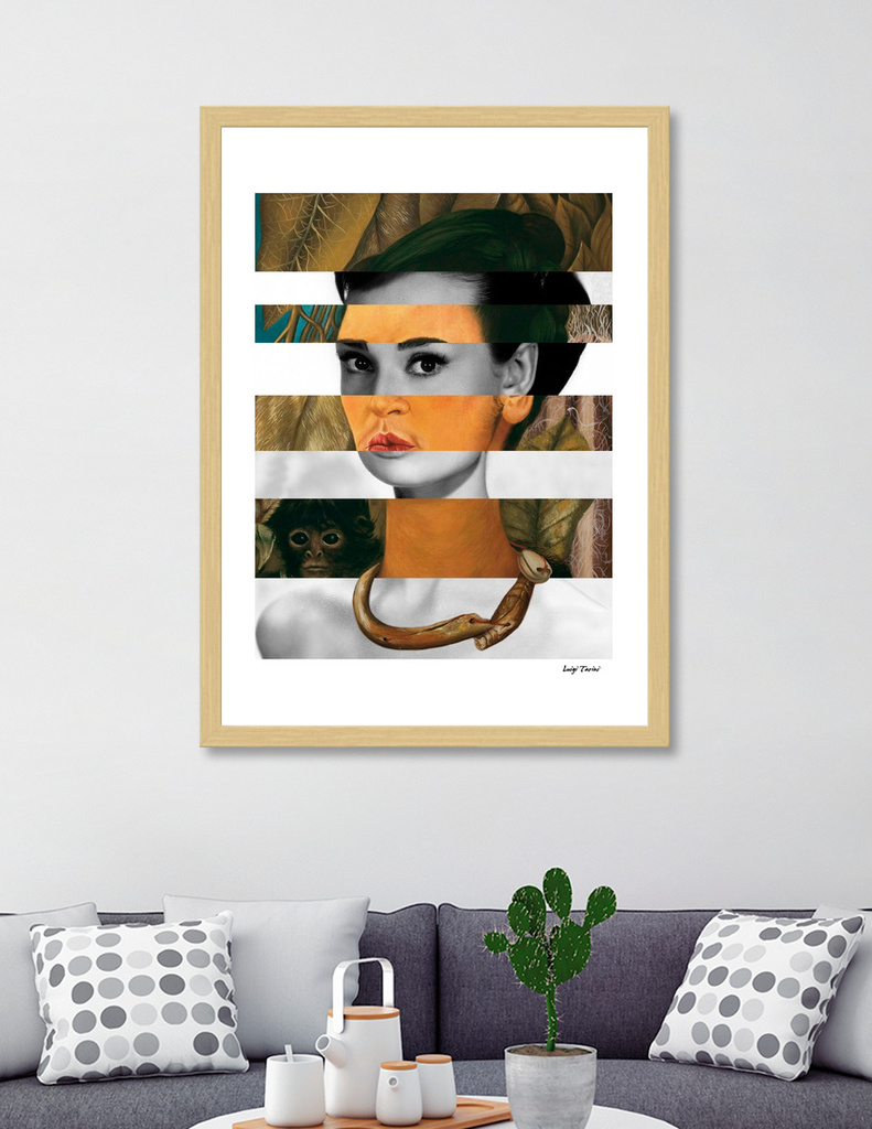 «Frida's Self Portrait with Monkey & Audrey Hepburn» Art Print by Luigi ...