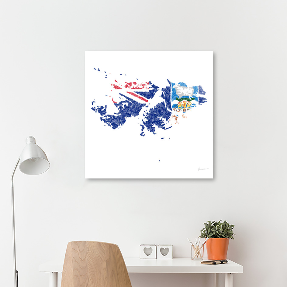 «Falkland Island Malvinas Flag Map Drawing Line Art» Aluminum Print by ...