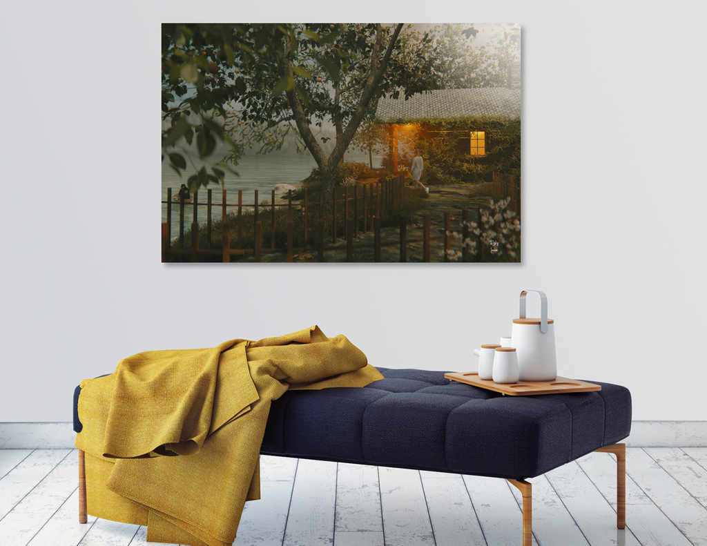 Lake House Scene 2 3d Surrealism Render Artwork Aluminum Print By