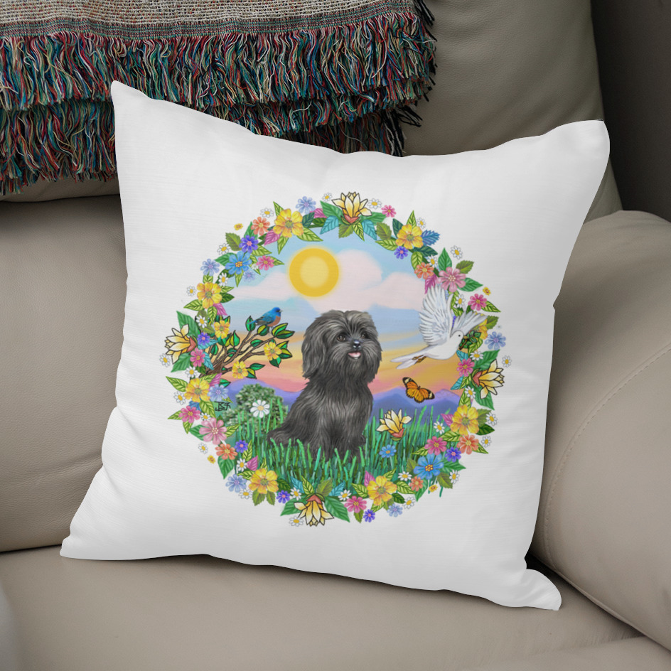 «Happy Life with a Black Shih Tzu» Throw Pillow by Jean Batzell ...
